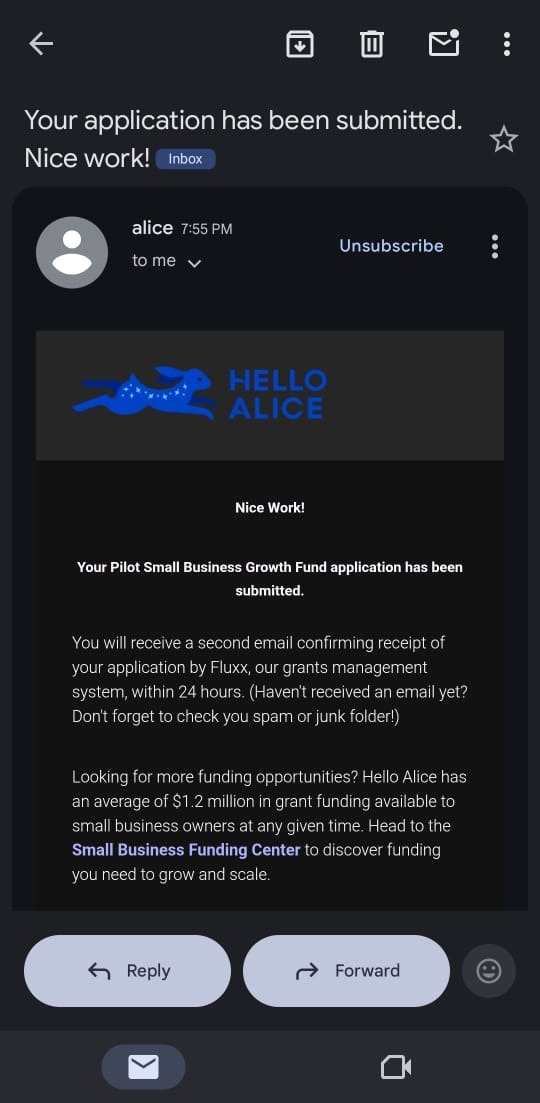 Application Submission Confirmed