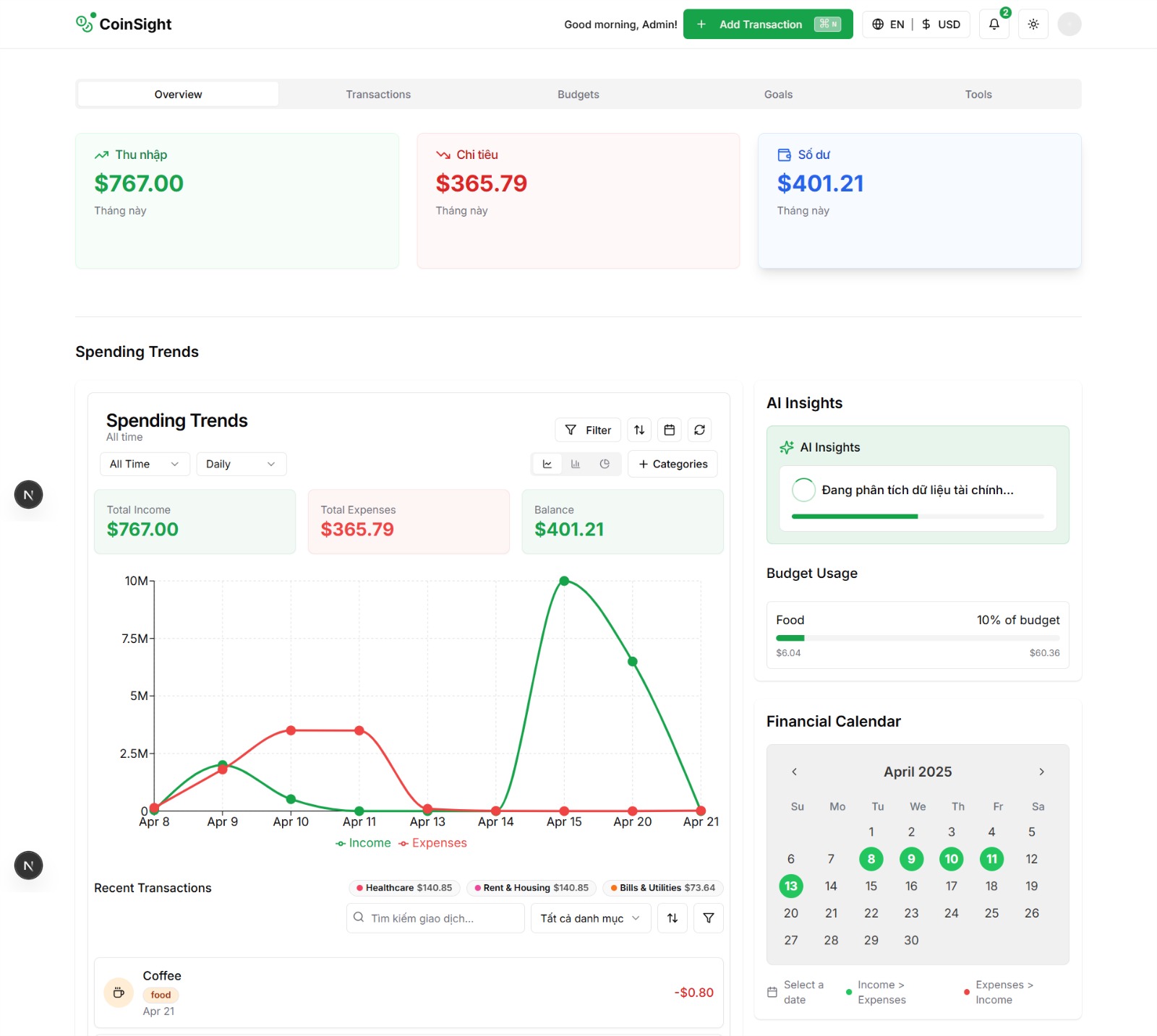 CoinSight Finance Dashboard